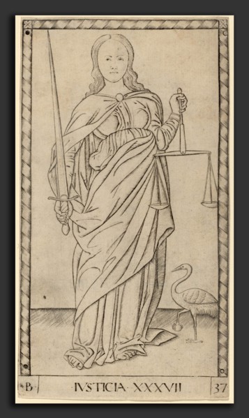 Master of the E-Series Tarocchi (Italian, active c. 1465), Justicia (Justice), c. 1465, engraving