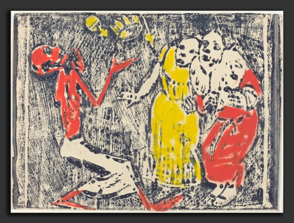 Christian Rohlfs, Death as Juggler, German, 1849 - 1938, 1918-1919, woodcut in blue-gray heightened