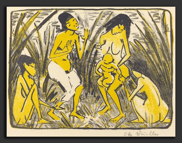Otto MÃ¼ller, Finding of Moses (Auffindung des Moses), German, 1874 - 1930, c. 1920, lithograph in