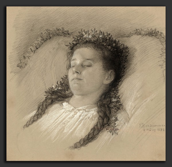 Eduard Julius Friedrich Bendemann (German, 1811 - 1889), A Girl on Her Deathbed with a Crown of