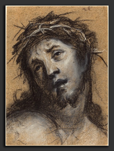 Johann Ulrich Mayr (German, 1630 - 1704), Head of Christ, c. 1670, black chalk with white