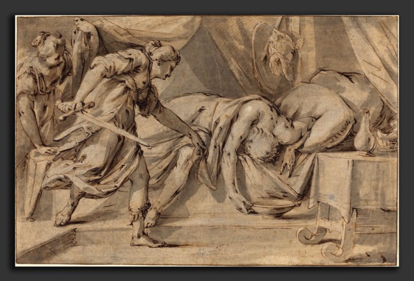 Hans von Aachen (German, 1552 - 1615), Judith and Holofernes, pen and brown ink  with brown and