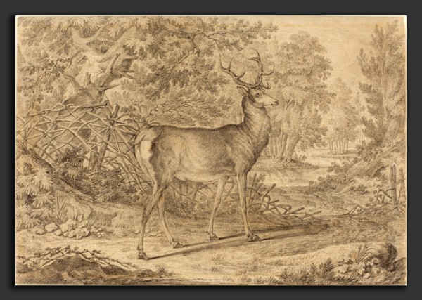 Johann Elias Ridinger (German, 1698 - 1767), A Splendid Young Stag before a Wattle Fence, 1736,