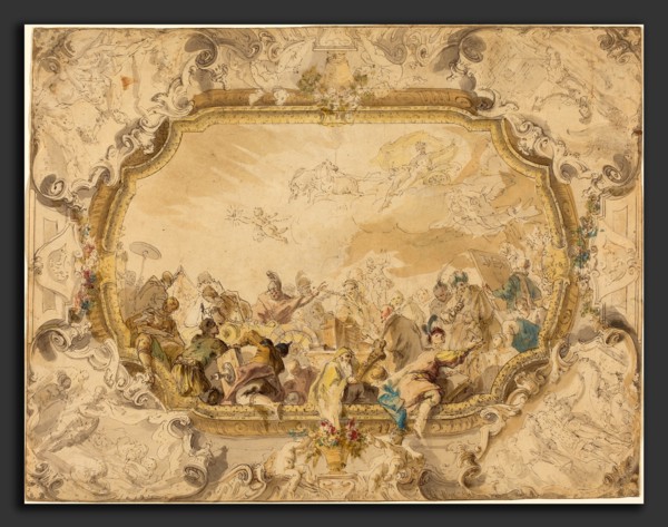 Anton Kern (Bohemian, 1709 - 1747), A Ceiling with Apollo Presiding over Military and Historical