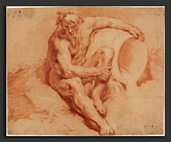 Paul Troger (Austrian, 1698 - 1762), River God, c. 1720, red chalk heightened with white on oatmeal