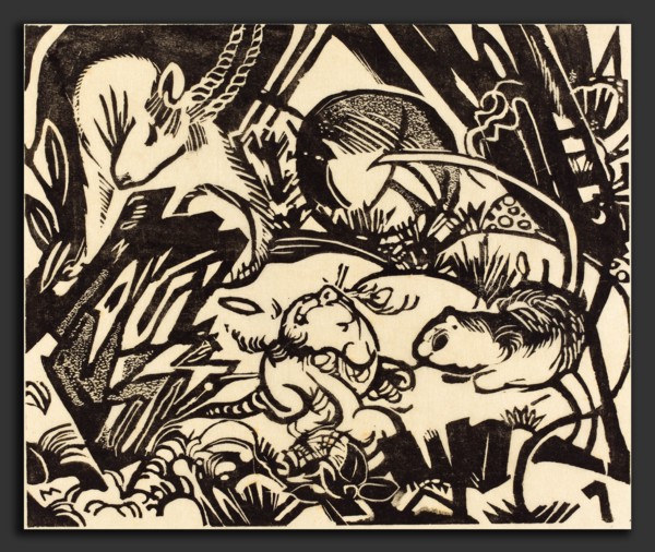 Franz Marc, Animal Legend (Tierlegende), German, 1880 - 1916, 1912, woodcut on Japan paper