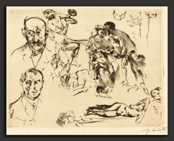 Lovis Corinth, Plate of Sketches, including one of Max Liebermann, German, 1858 - 1925, c. 1915,