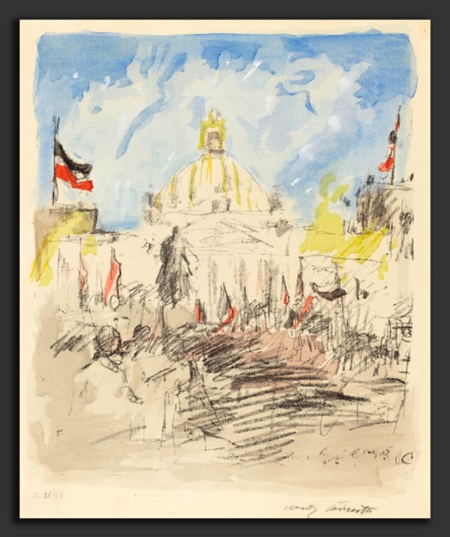 Lovis Corinth, Bismarckfeier, German, 1858 - 1925, 1915, transfer lithograph in black hand-colored