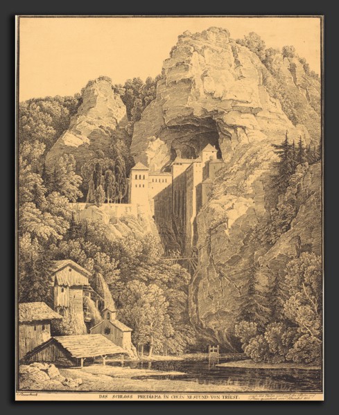 Karl Friedrich Schinkel (German, 1781 - 1841), Das Schloss Prediama in Crein XII Stund: von Triest