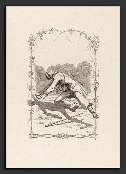 Adolf SchrÃ¶dter (German, 1805 - 1875), Peter Schlemihl Chasing His Shadow, 1836, etching on chine