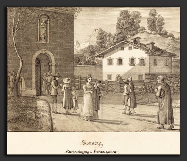 Ferdinand Olivier (German, 1785 - 1841), Sonntag - Kircheneingang in Berchtesgaden (Sunday - Going