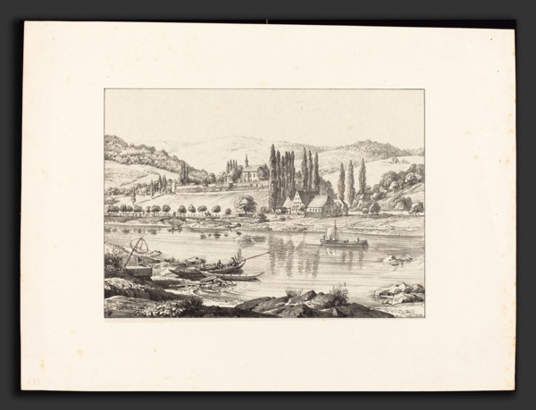 Ernst Fries (German, 1801 - 1833), The Convent of Neuberg from Schlierbach, 1829, lithograph on