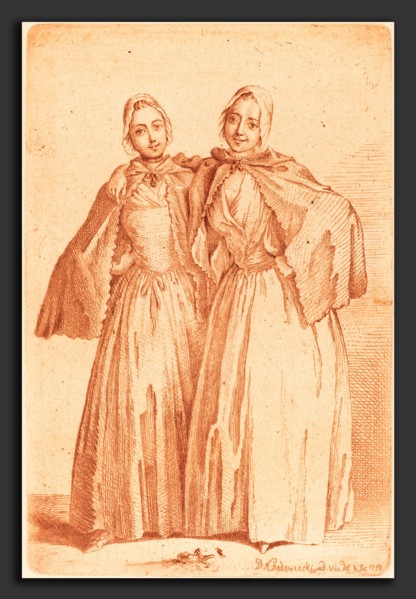 Daniel Nikolaus Chodowiecki (German, 1726 - 1801), Two Standing Ladies (Demoiselles Quantin), 1758,