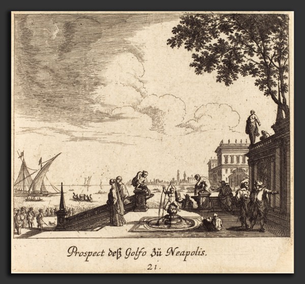 Melchior KÃ¼sel after Johann Wilhelm Baur (German, 1626 - 1683), View of Gulf of Naples, 1681,