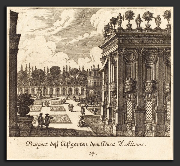 Melchior KÃ¼sel after Johann Wilhelm Baur (German, 1626 - 1683), Gardens, Duke d'Altems, 1681,