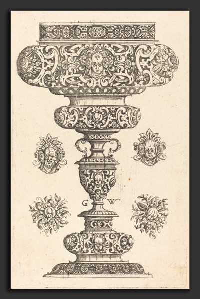 Georg Wechter I (German, c. 1526 - 1586), Goblet, rim decorated with masque and bouquet of fruit,