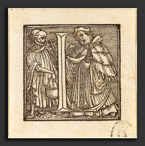Hans Holbein the Younger (German, 1497-1498 - 1543), Letter L, woodcut