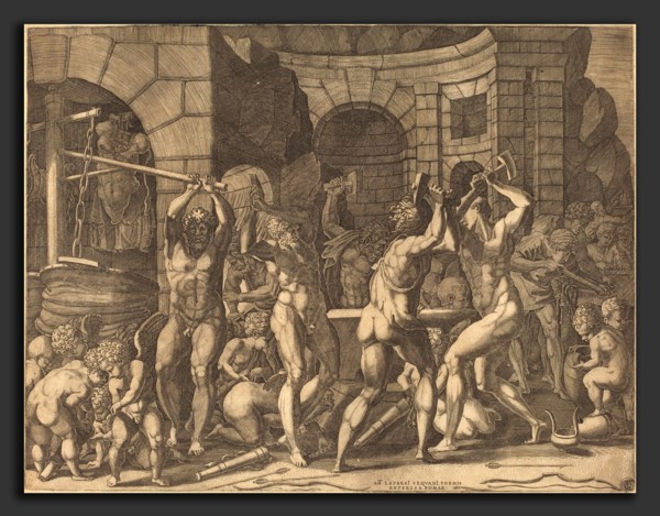 Master FG after Francesco Primaticcio (German, active 1534-1537), Vulcan and the Cyclopes Forging