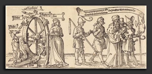 Albrecht DÃ¼rer (German, 1471 - 1528), Time and a Fox Turning the Wheel of Fortune with People of