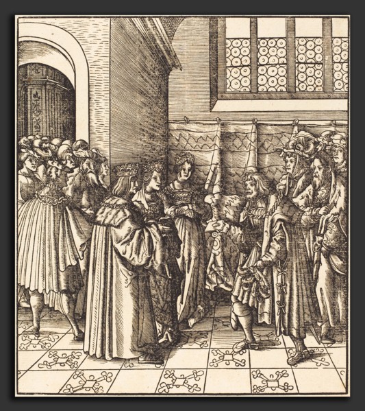Leonhard Beck (German, c. 1480 - 1542), A Legation before a King, near Him Two Women Standing,