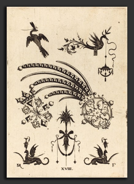 Daniel Mignot (German, active 1593-1596), Two Brooches with Bird and Winged Snake at Top and