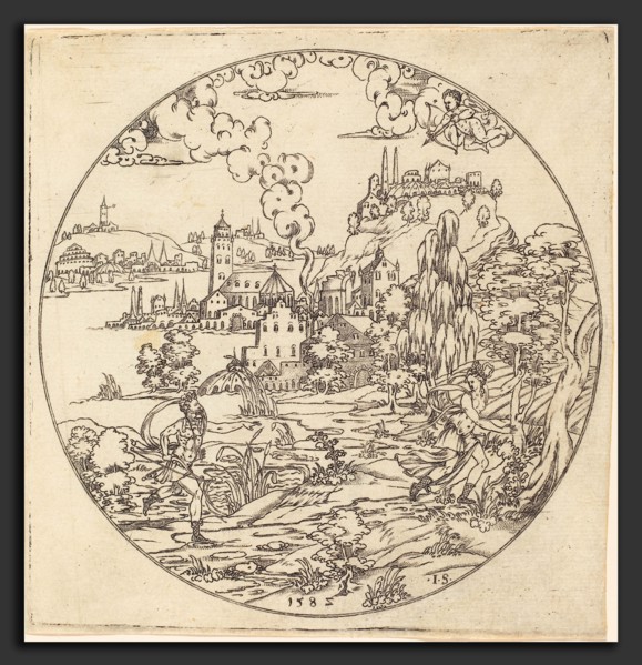 Master IS. (German, active c. 1581-1590), Neptune and Arethusa, punch engraving