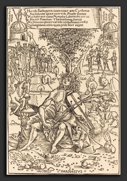 Hans SÃ¼ss von Kulmbach (German, c. 1485 - 1522), Apollo on Parnasus, published 1502, woodcut