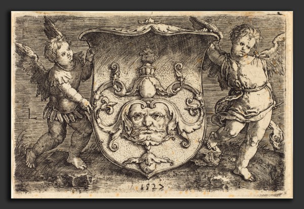 Ludwig Krug (German, c. 1488 - 1532), Shield with Mascaron, engraving