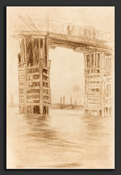 James McNeill Whistler (American, 1834 - 1903), The Tall Bridge, 1878, lithotint in brown