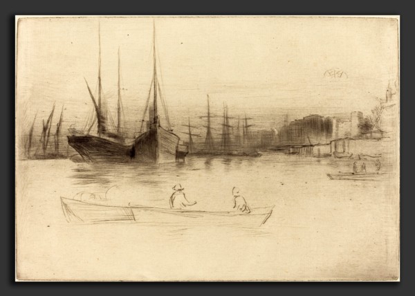 James McNeill Whistler (American, 1834 - 1903), Steamboats off the Tower, 1875, etching