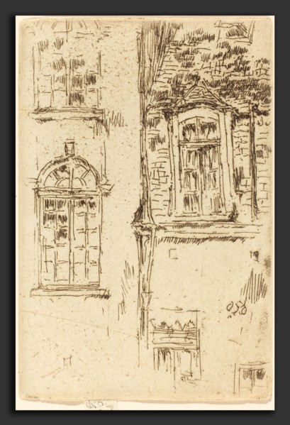 James McNeill Whistler (American, 1834 - 1903), Windows Opposite Hotel, Bourges, 1888, etching