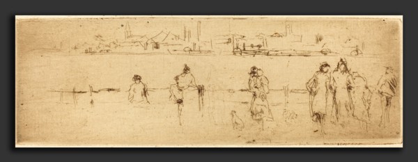 James McNeill Whistler, A Sketch on the Embankment, American, 1834 - 1903, etching in brown on laid