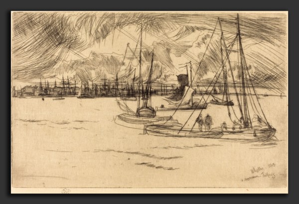 James McNeill Whistler (American, 1834 - 1903), Amsterdam from the Tolhuis, 1863, etching
