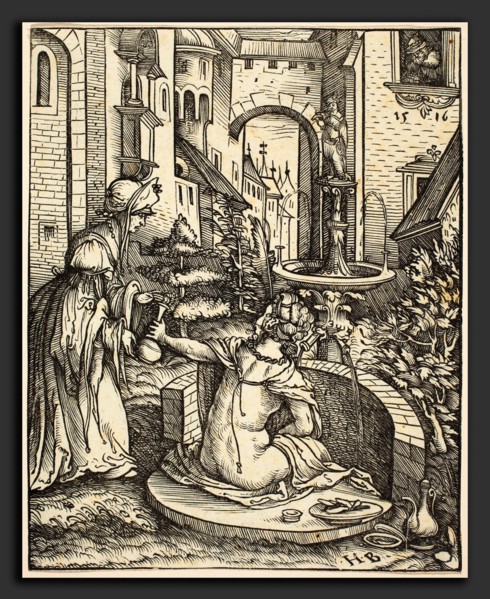 Hans Burgkmair I (German, 1473 - 1531), Bathsheba at Her Bath, 1519, woodcut