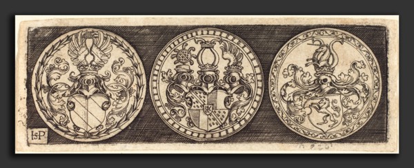 Sebald Beham (German, 1500 - 1550), Three Medals with Coats of Arms, engraving