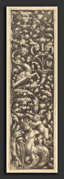 Heinrich Aldegrever (German, 1502 - 1555-1561), Ornament with a Child on the Back of a Sphinx,