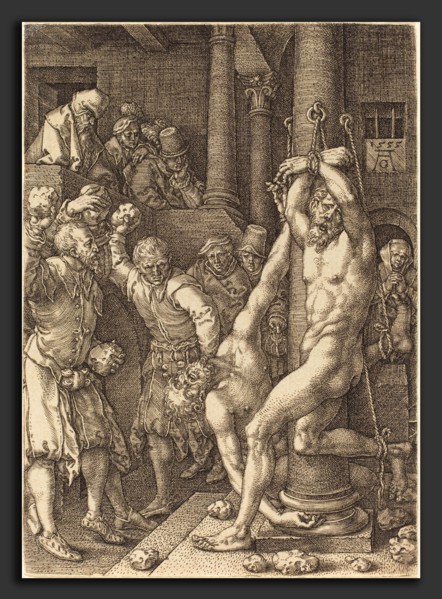 Heinrich Aldegrever (German, 1502 - 1555-1561), The Two Elders Stoned by the People, 1555, etching