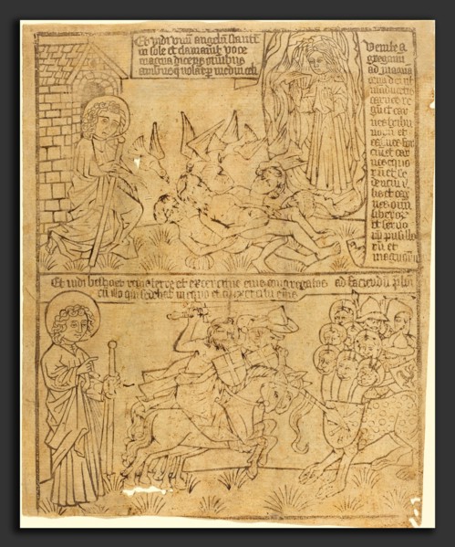 German 15th Century, Apocalypse of John, Leaf 10, c. 1465, woodcut