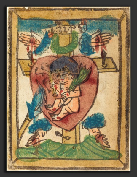 German 15th Century, Christ Child in the Sacred Heart, 1450-1470, woodcut in warm black,