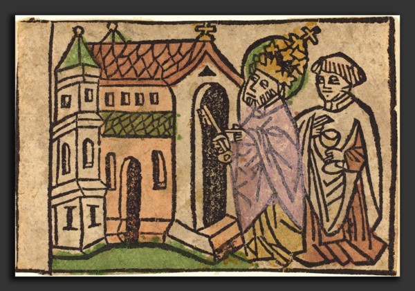 German 15th Century, Saint Peter as Founder of the Church, 1460-1470, woodcut, hand-colored in