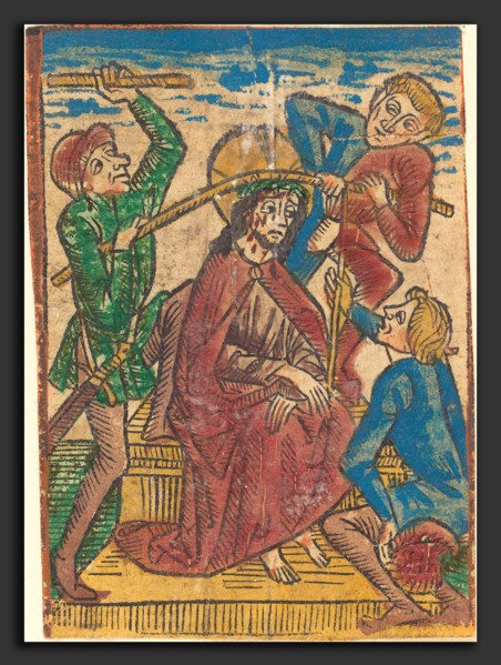 German 15th Century, Christ Crowned with Thorns, c. 1490, hand-colored woodcut