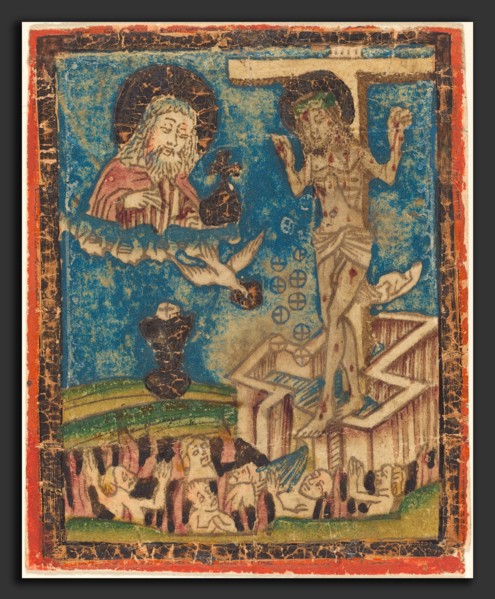 German 15th Century, Allegory of the Eucharist, 1470-1490, hand colored woodcut