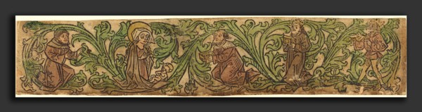 German 15th Century, The Adoration of the Magi Set in a Border, c. 1480, woodcut, hand-colored in