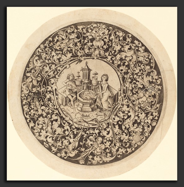 Israhel van Meckenem (German, c. 1445 - 1503), Circular Ornament with Musicians Playing near a