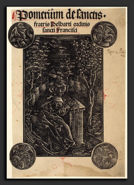 German 15th Century, Franciscan, Pelbartus of Temesvar, in a Garden, c. 1500, woodcut