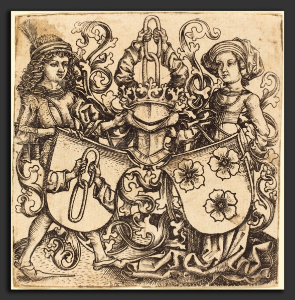 Master bg (German, active c. 1470-1490), Arms of Rohrbach and Holzhausen, c. 1480-1490, engraving