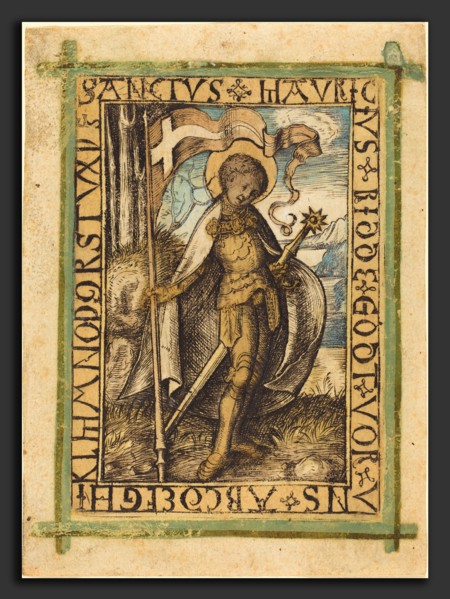 German 15th Century, Saint Maurice, c. 1480-1490, engraving, hand-colored