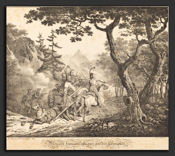Horace Vernet and Hippolyte Lecomte (French, 1781 - 1857), Wounded French Attacked by a Cosack,