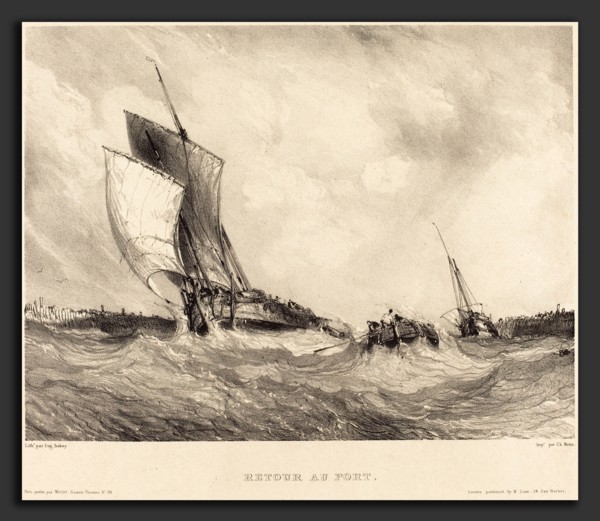 EugÃ¨ne Isabey (French, 1803 - 1886), Retour au port, 1833, lithograph