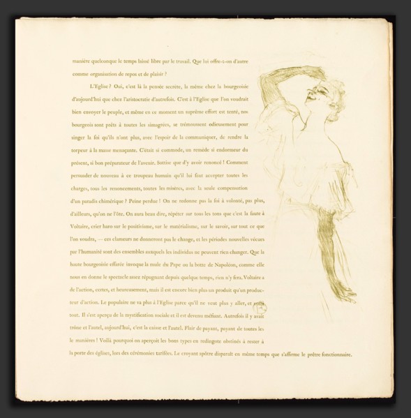 Henri de Toulouse-Lautrec (French, 1864 - 1901), Yvette Guilbert, 1894, lithograph in olive green